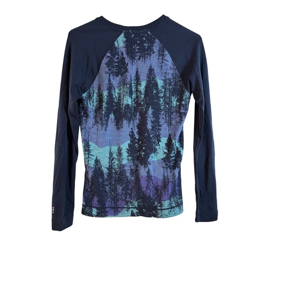 Smartwool Merino 250 Base Layer Top Womens Med Navy mountainscape Raglan Sleeve - Picture 2 of 9